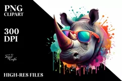 Vibrant Rhino Sunglasses Paint | Sublimation Clipart Product Image 1