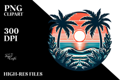 Retro Tropical Beach Sunset, Tshirt Style, PNG Product Image 2