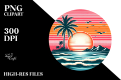 Retro Tropical Beach Sunset, Clipart Product Image 2