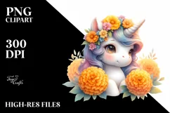 Cute Baby Unicorn with Marigold | Clipart Product Image 1