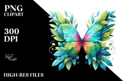 Abstract Vibrant Watercolor Butterfly with Leaves Forming Product Image 3
