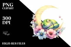 Cute Baby Frog on Moon with Flowers | Sublimation | Clipart Product Image 4