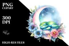 Cute Baby Frog on Moon with Flowers | Sublimation | Clipart Product Image 2