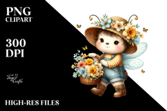 Watercolor Cute Bee with Flowers Basket PNG Product Image 2