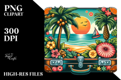 Retro Tropical Tree Suitcase PNG Product Image 2