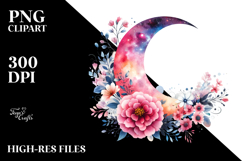 Whimsical Moon with Flowers | Sublimation | Clipart Product Image 2