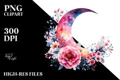 Whimsical Moon with Flowers | Sublimation | Clipart Product Image 3