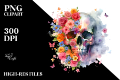 Colorful Skull with Flowers PNG Product Image 2