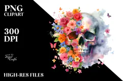 Colorful Skull with Flowers PNG Product Image 2