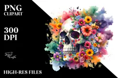 Colorful Skull Spring Flowers PNG Product Image 2