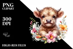 Cute Baby Highland Cow with Floral Ornament Product Image 1