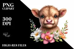 Cute Baby Highland Cow with Floral Ornament Product Image 1