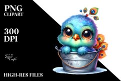 Colorful Baby Peacock Sitting in a Bucket | Clipart Product Image 1