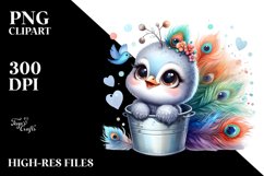 Colorful Baby Peacock Sitting in a Bucket | Clipart Product Image 1