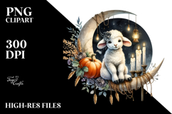 Halloween Lamb on Moon with Candles PNG Product Image 2