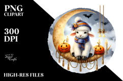 Halloween Lamb on Moon with Candles PNG Product Image 2