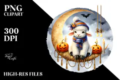 Halloween Lamb on Moon with Candles PNG Product Image 2