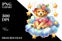 Cute Baby Puppy on Cloud with Hanging Stars | Sublimation | Product Image 3