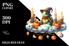 Halloween Hippo on Moon with Spiders PNG Product Image 2