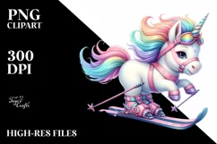 Baby Unicorn with Skis PNG Product Image 3