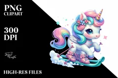 Baby Unicorn with Skis PNG Product Image 1