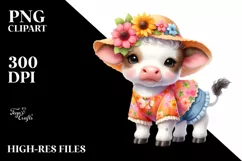 Colorful Summer Baby Cow Clipart Product Image 3
