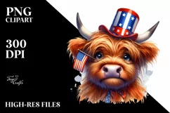 Bored Highland Cow Portrait with Party Hat | Clipart Product Image 1