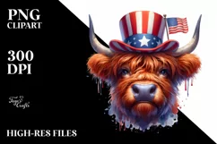 Bored Highland Cow Portrait with Party Hat | Clipart Product Image 3