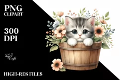 Cute Baby Cat with Flowers PNG Product Image 1