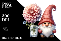 Cute Watercolor Gnome with Dahlia in PNG Product Image 2