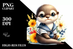 Cute Otter with Sailor and Yellow Flowers | Clipart Product Image 1