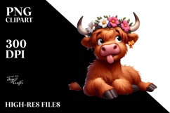 Highland Cow with Flower Crown, Soft PNG Product Image 2