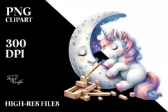 Moon Unicorn Woodworking Art | Sublimation Clipart Product Image 1
