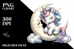 Pastel Unicorn Moon Art | Sublimation Clipart Product Image 1