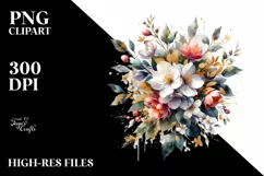 Vibrant Bouquet with Jasmine and Gold Foil Clipart Product Image 1
