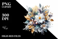 Vibrant Bouquet with Jasmine and Gold Foil Clipart Product Image 3