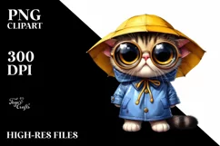 Expressive Cat in Raincoat | Watercolor Clipart Product Image 3