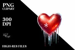 Icy Red Glossy Heart, Watercolor PNG Product Image 2
