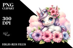 Baby Unicorn with Petunia Frame | Clipart Product Image 3
