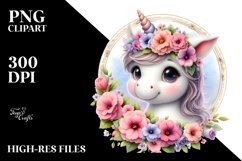 Baby Unicorn with Petunia Frame | Clipart Product Image 3