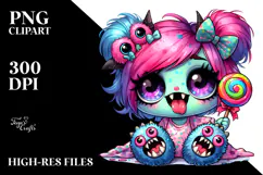 Funny Chibi-Style Ghoul Girl PNG Product Image 2