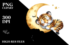 Sleeping Baby Tiger on a Moon, PNG Product Image 2