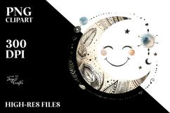 Simple Smiling Boho Half Moon PNG Product Image 2