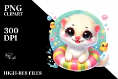 Colorful Smiling Ermine with Swimming Ring | Clipart Product Image 1