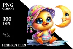 Vibrant Baby Duck with Smiling Moon PNG Product Image 2