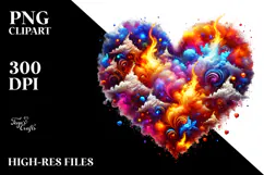 Colorful Fire Heart Digital Painting PNG Product Image 2