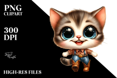 Happy Baby Cat in Cowboy Boots | Watercolor Clipart Product Image 2