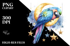 Pastel Macaw Sleeping on Moon | Sublimation | Clipart Product Image 1