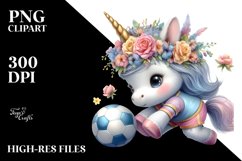 Baby Unicorn Playing Handball in Watercolor | Clipart Product Image 3