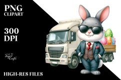 Bunny Loading Truck with Eggs Watercolor PNG Product Image 2
